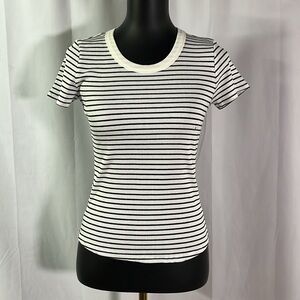 NWT Maurices Black & White Striped Short Sleeve Ribbed Knit Crew Neck Shirt